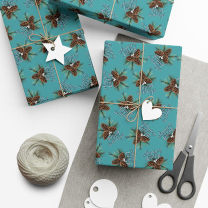 Pinecone & Spruce Teal Gift Wrap Paper – Rustic Holiday Wrapping Sheets