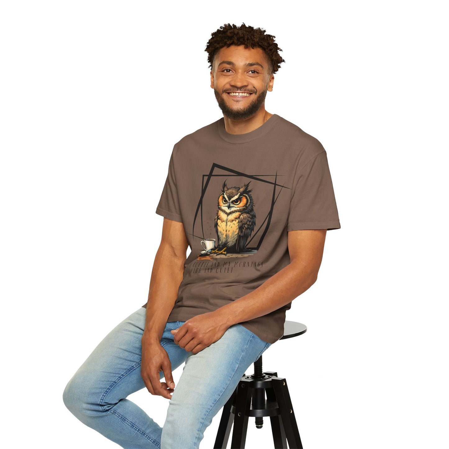 Owl & Coffee Graphic T-Shirt — 'A Day to Coffee and Contemplate'