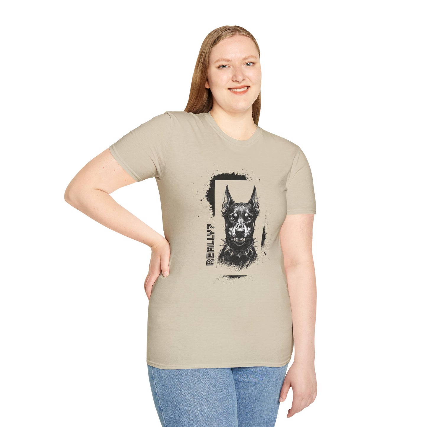 Doberman Portrait T‑Shirt — Bold Black Ink Dog Graphic