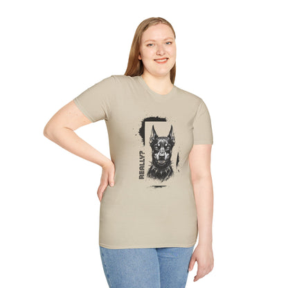 Doberman Portrait T‑Shirt — Bold Black Ink Dog Graphic