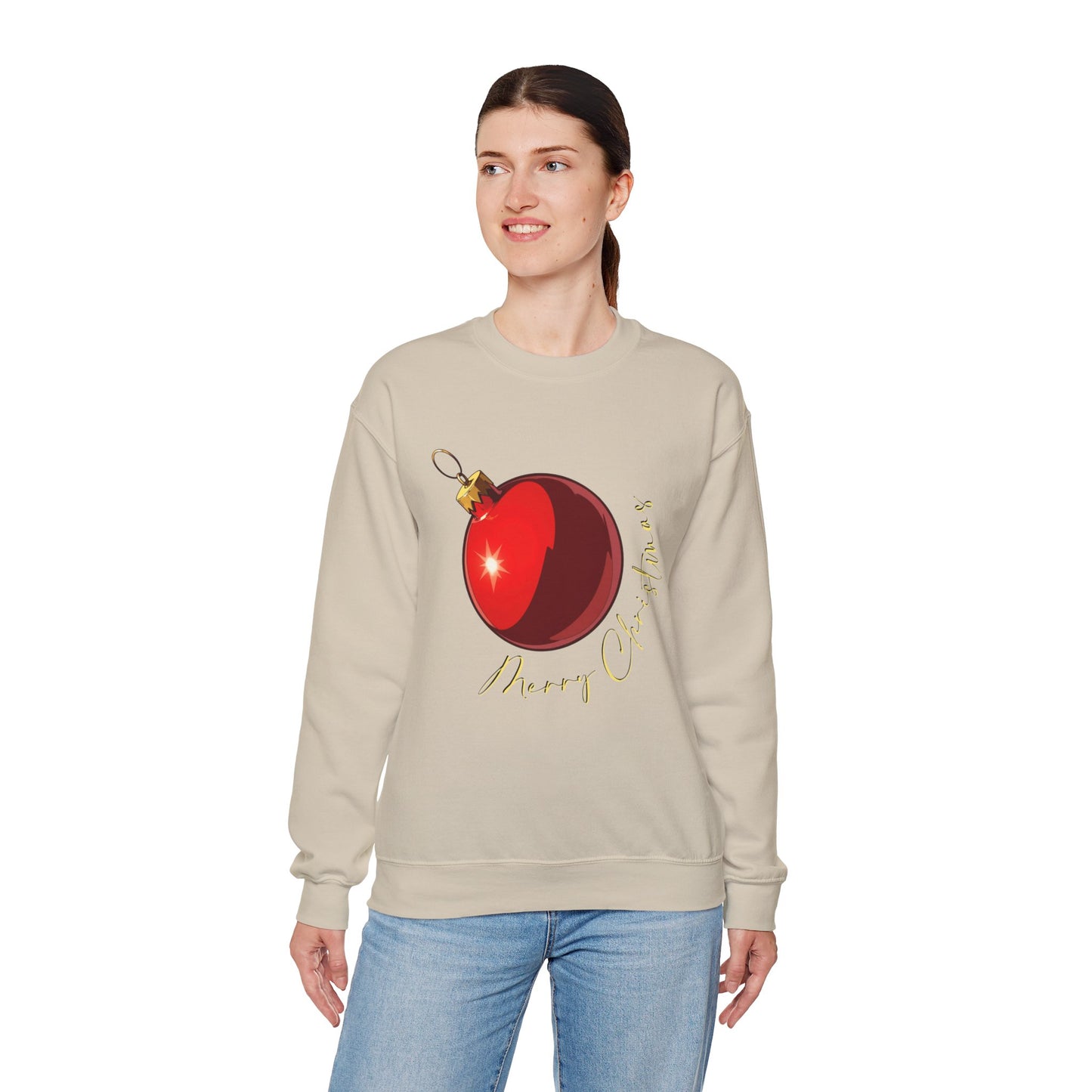 Christmas Ornament Crewneck Sweatshirt — Red Bauble "Merry Christmas" Holiday Sweater