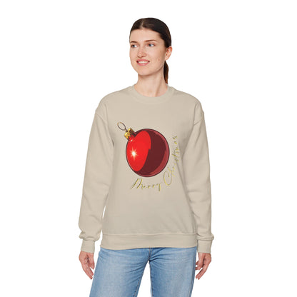 Christmas Ornament Crewneck Sweatshirt — Red Bauble "Merry Christmas" Holiday Sweater