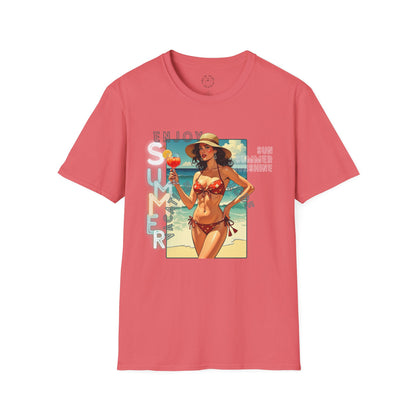 Enjoy Summer Vintage T-Shirt - Unisex Softstyle Tee for Beach Lovers