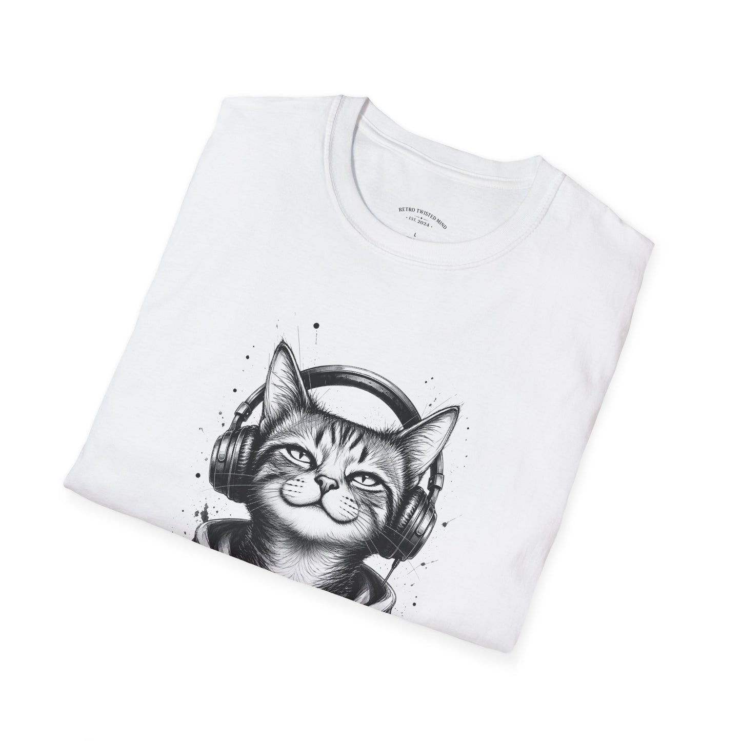 T-Shirt — Cat with Headphones "Mentally: Somewhere Else" – Cute Relaxed Graphic Tee for Cat Lovers