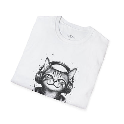 T-Shirt — Cat with Headphones "Mentally: Somewhere Else" – Cute Relaxed Graphic Tee for Cat Lovers
