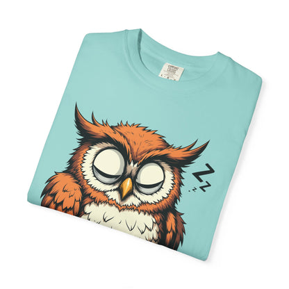 Sleepy Owl Coffee T-Shirt — "Gimme a Minute" Cute Morning Tee