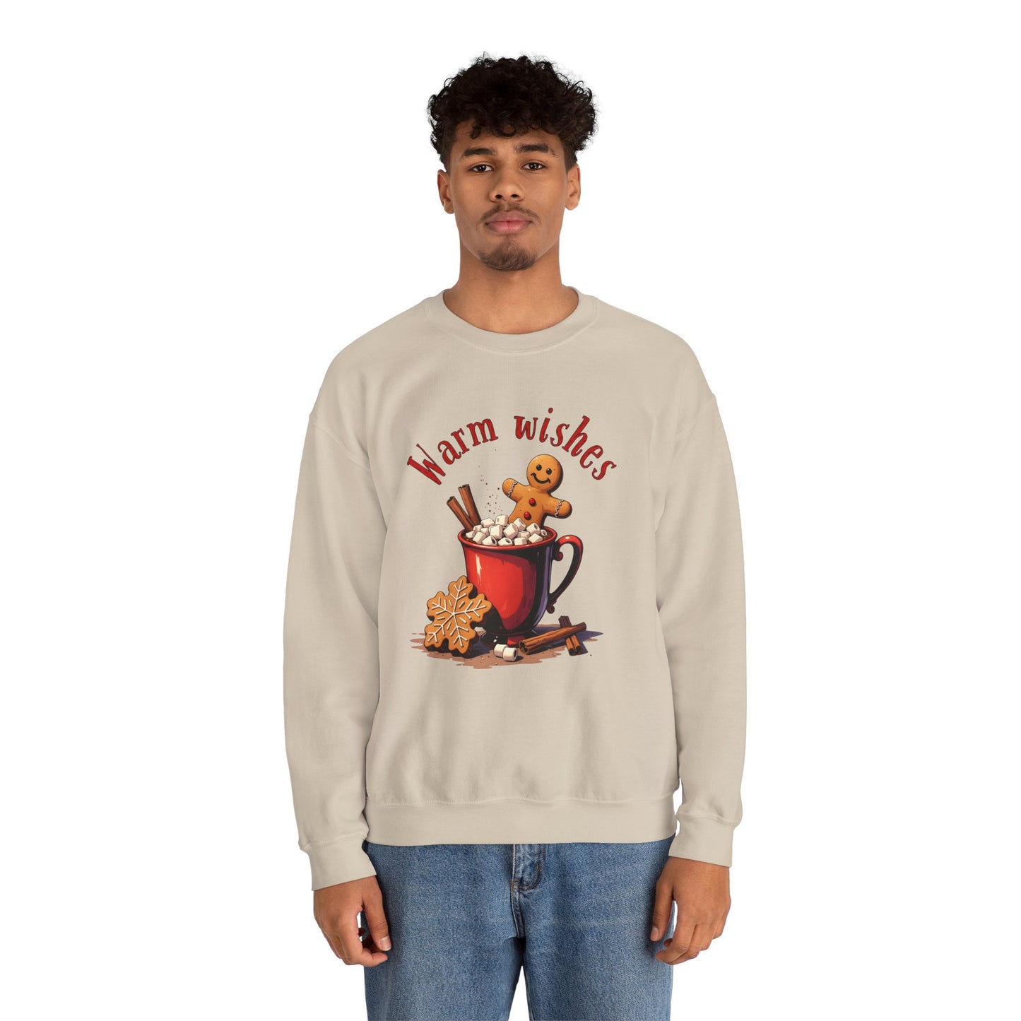 Crewneck Sweatshirt — "Warm Wishes" Hot Cocoa & Gingerbread Holiday Design