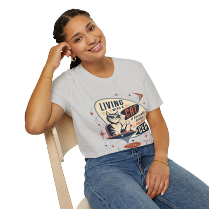 Cat T-Shirt — "Living with a Cat is Basically Having a Furry CEO" Retro Graphic