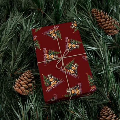 Holiday Gift Wrap Paper — Merry Christmas Pinecone & Orange Pattern