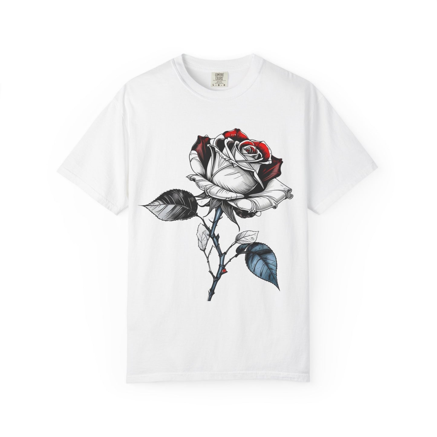 Rose Sketch T-Shirt — Black & Red Botanical Graphic Tee