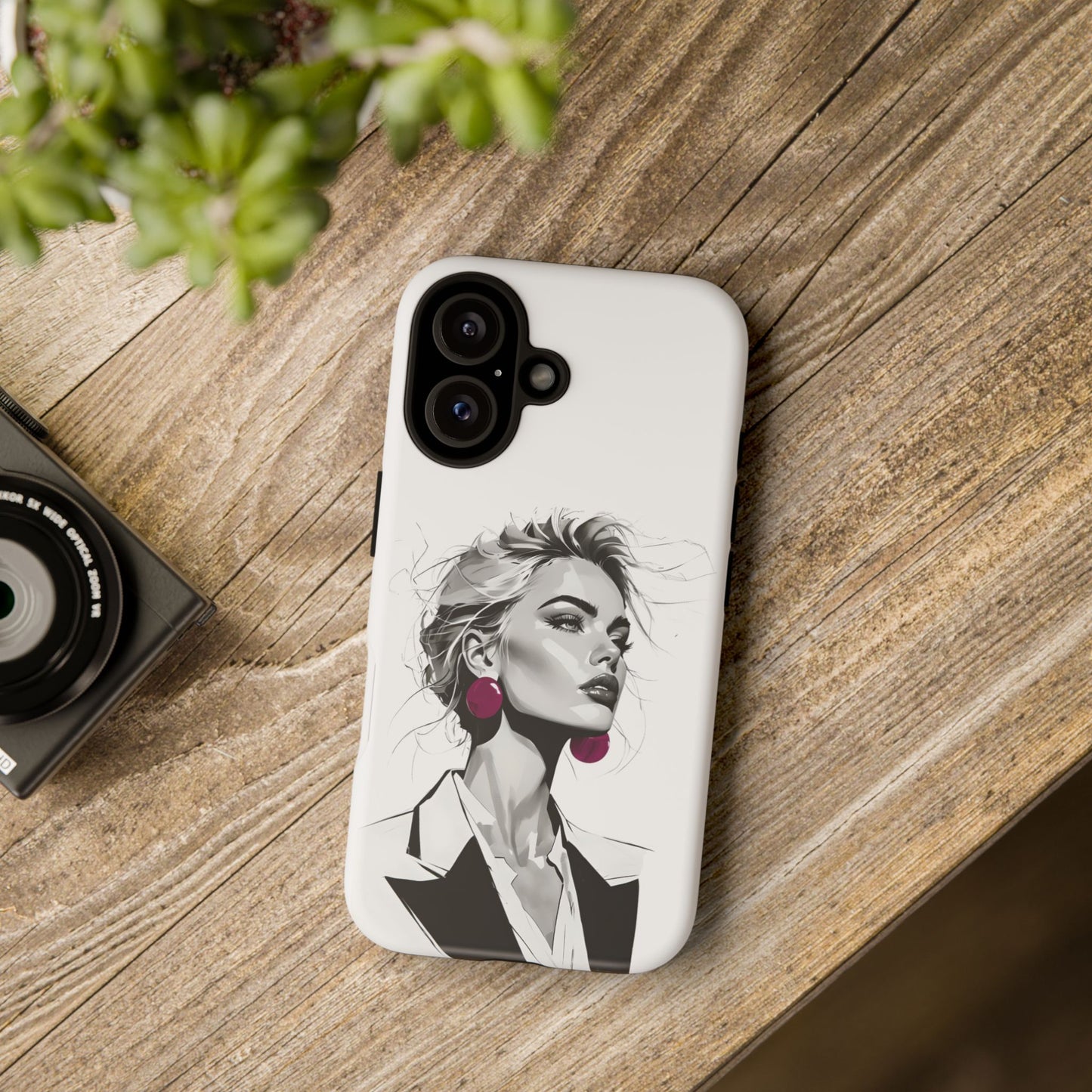 Phone Case — Chic Portrait with Pink Earrings (Stylish Protective Tough Case)