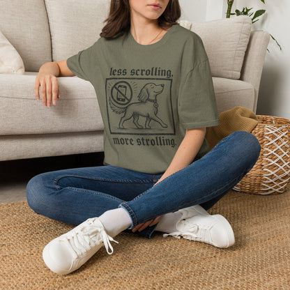 T-Shirt — "Less Scrolling, More Strolling" Dog Graphic Tee