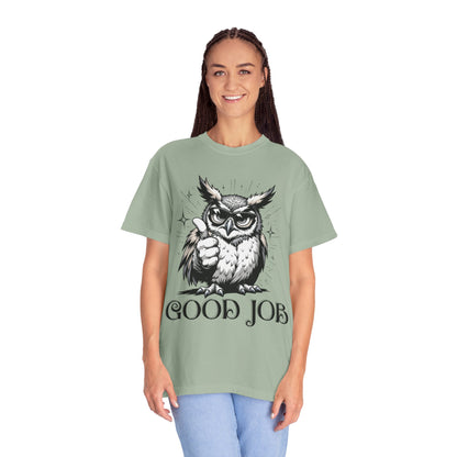 Good Job Owl T-Shirt — Thumbs-Up Retro Owl Graphic Tee