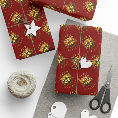 Wrapping Paper Roll — Red & Gold Leaf Pattern Holiday Gift Wrap