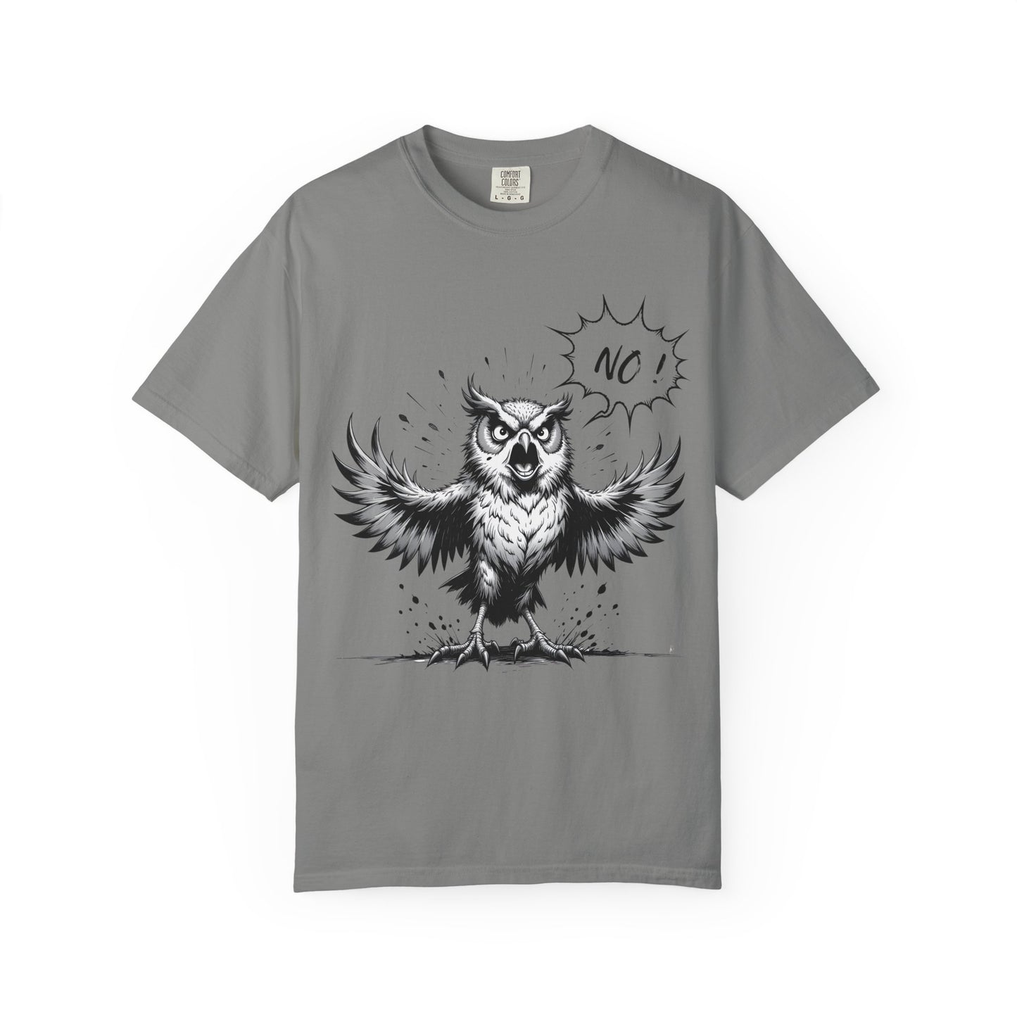 Owl Saying “No” Graphic T-Shirt — Bold Monochrome Illustration