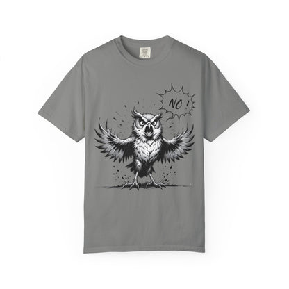 Owl Saying “No” Graphic T-Shirt — Bold Monochrome Illustration