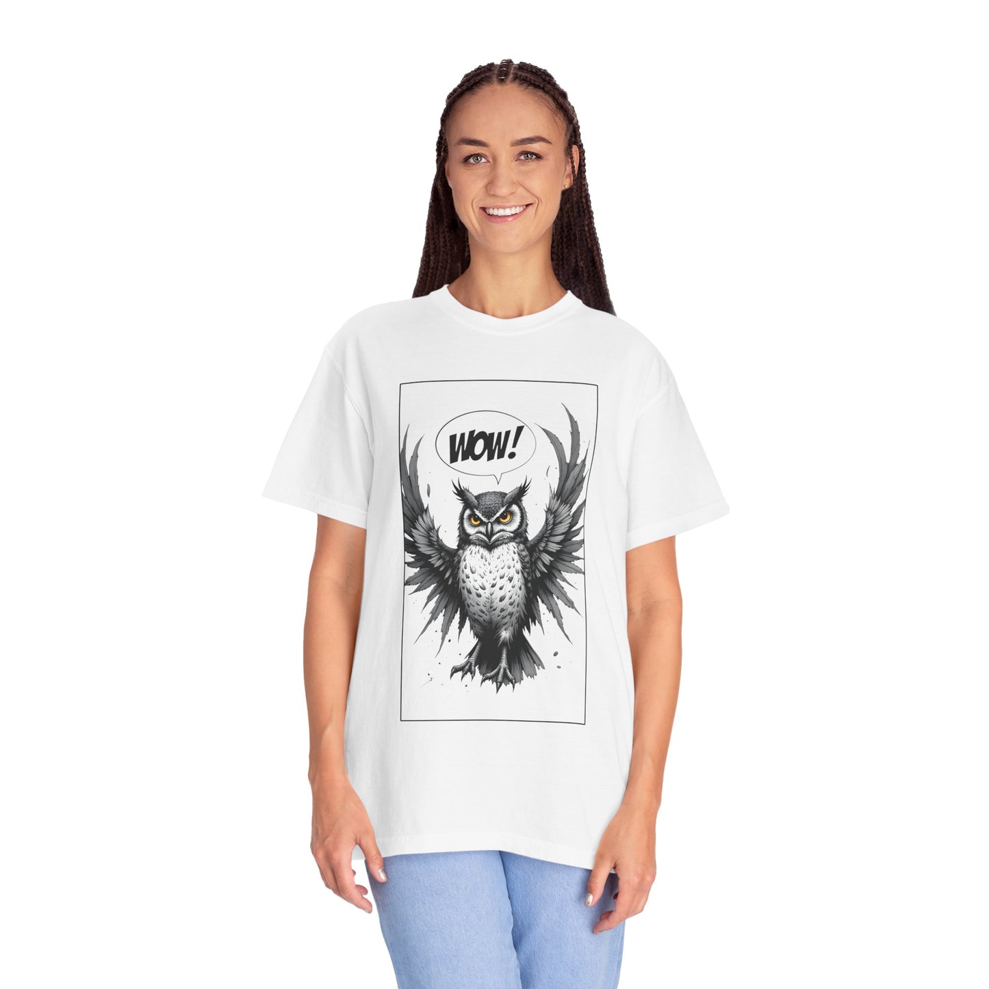 Owl Graphic T-Shirt — 'WOW!' Illustrated Night Owl Tee