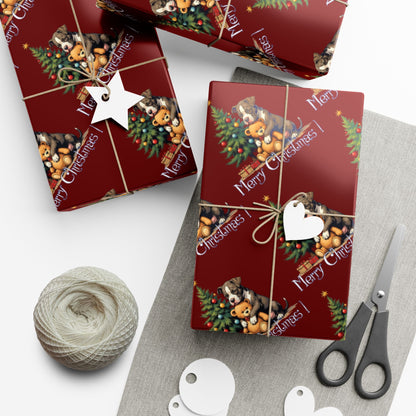Christmas Tree & Teddy Bear Gift Wrap Paper — 'Merry Christmas' Holiday Wrapping Sheets