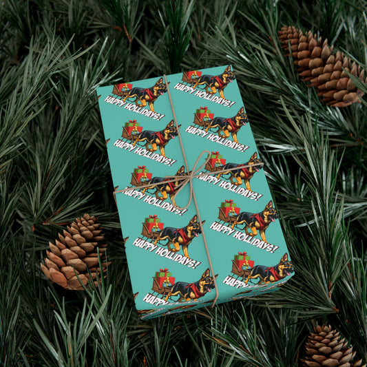 Gift Wrap Paper – Teal Dachshund Holiday Pattern (Happy Howlidays)