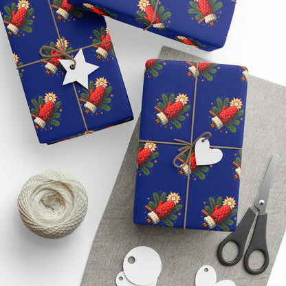 Strawberry Floral Wrapping Paper Roll — Blue Fruit Pattern Gift Wrap for Birthdays & Holidays