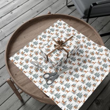 Winter Deer Gift Wrap Paper – Forest Reindeer Holiday Wrapping Sheet