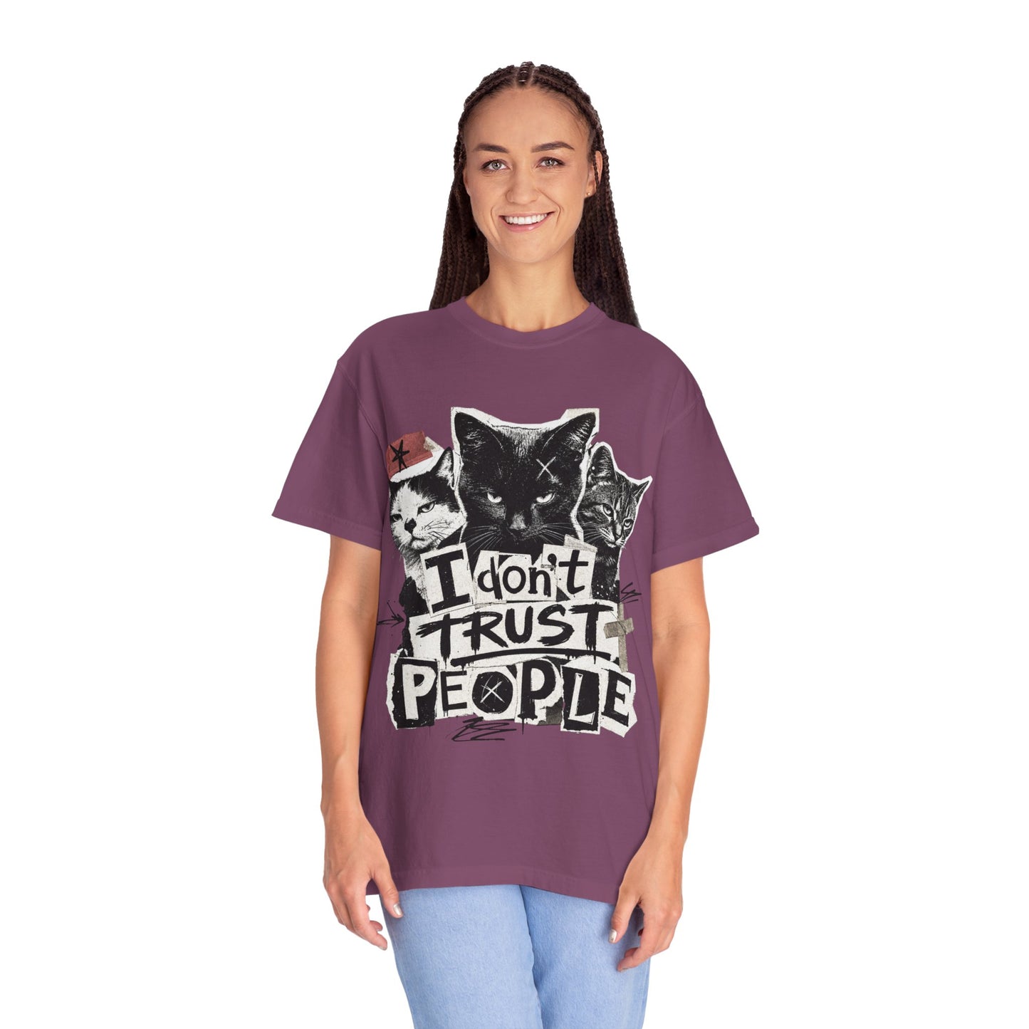 I Don’t Trust People Cat T-Shirt — Grunge Graphic Tee for Cat Lovers