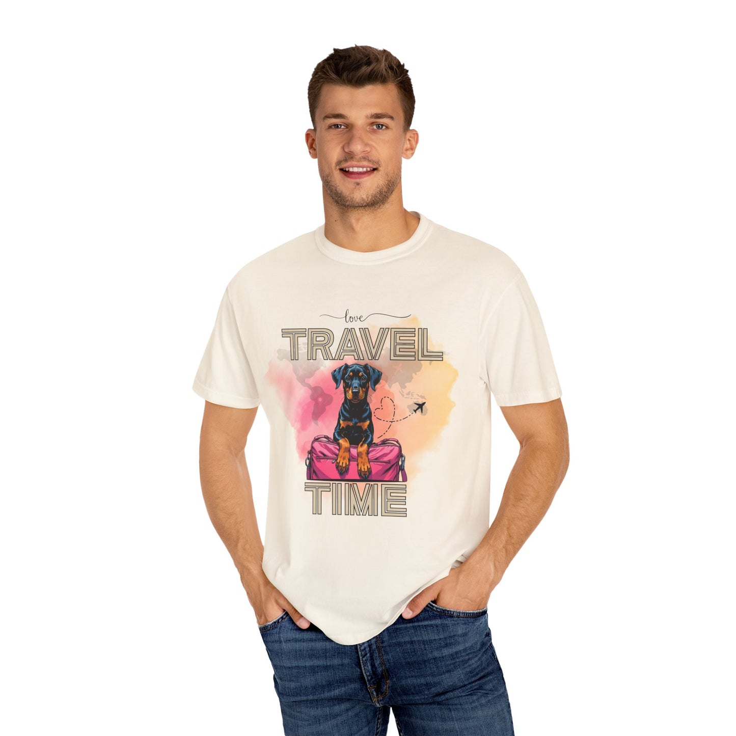 Love Travel Time Dog T-Shirt - Unisex Garment-Dyed Tee for Travel Lovers