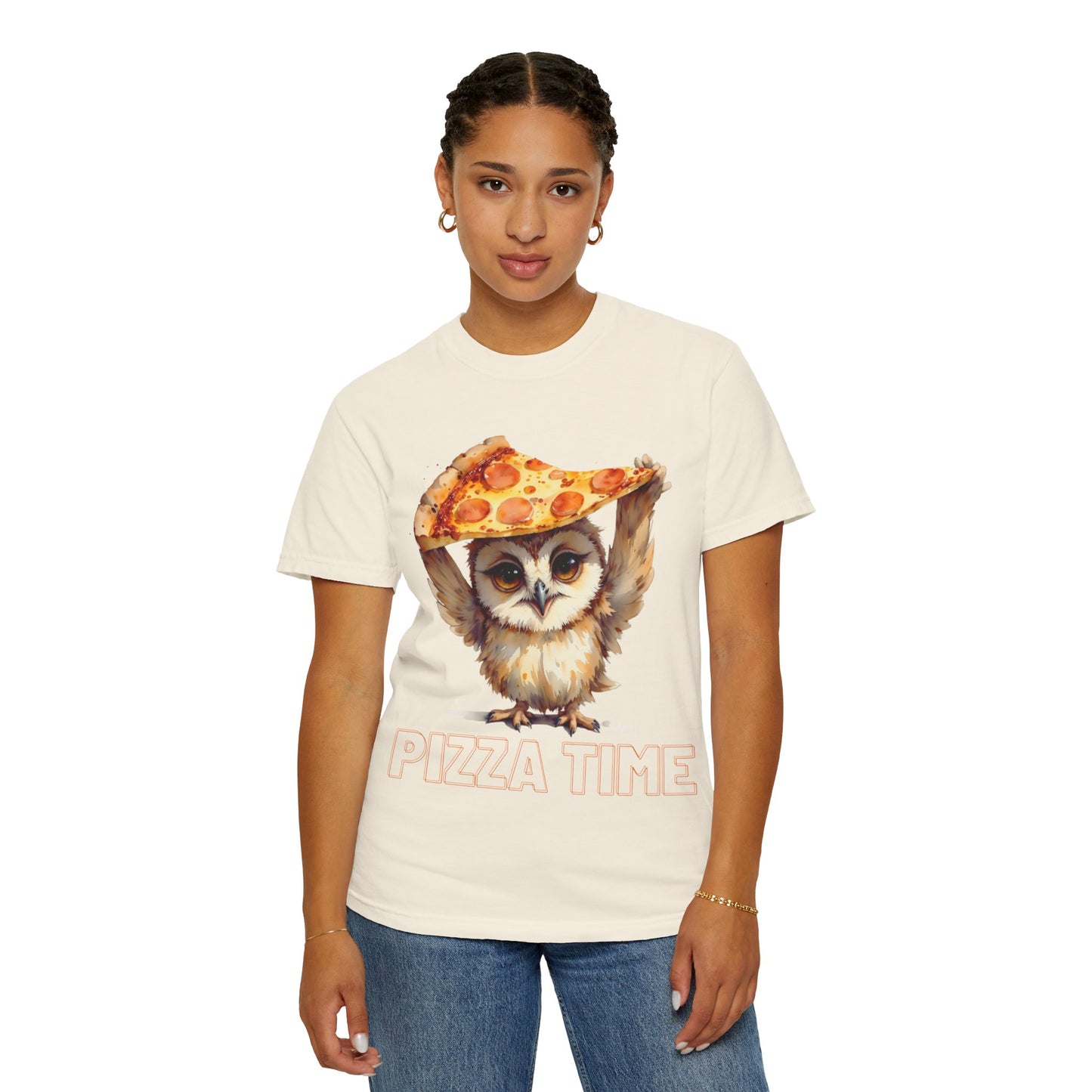 Pizza Time Owl T-Shirt — Cute Owl Holding Pizza Slice Graphic Tee