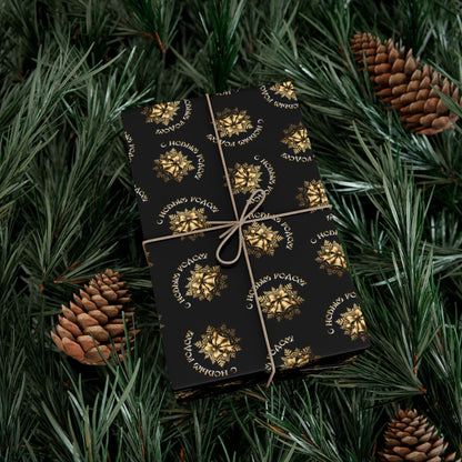 Gift Wrap Paper — Elegant Black & Gold Floral Holiday Wrapping Sheets