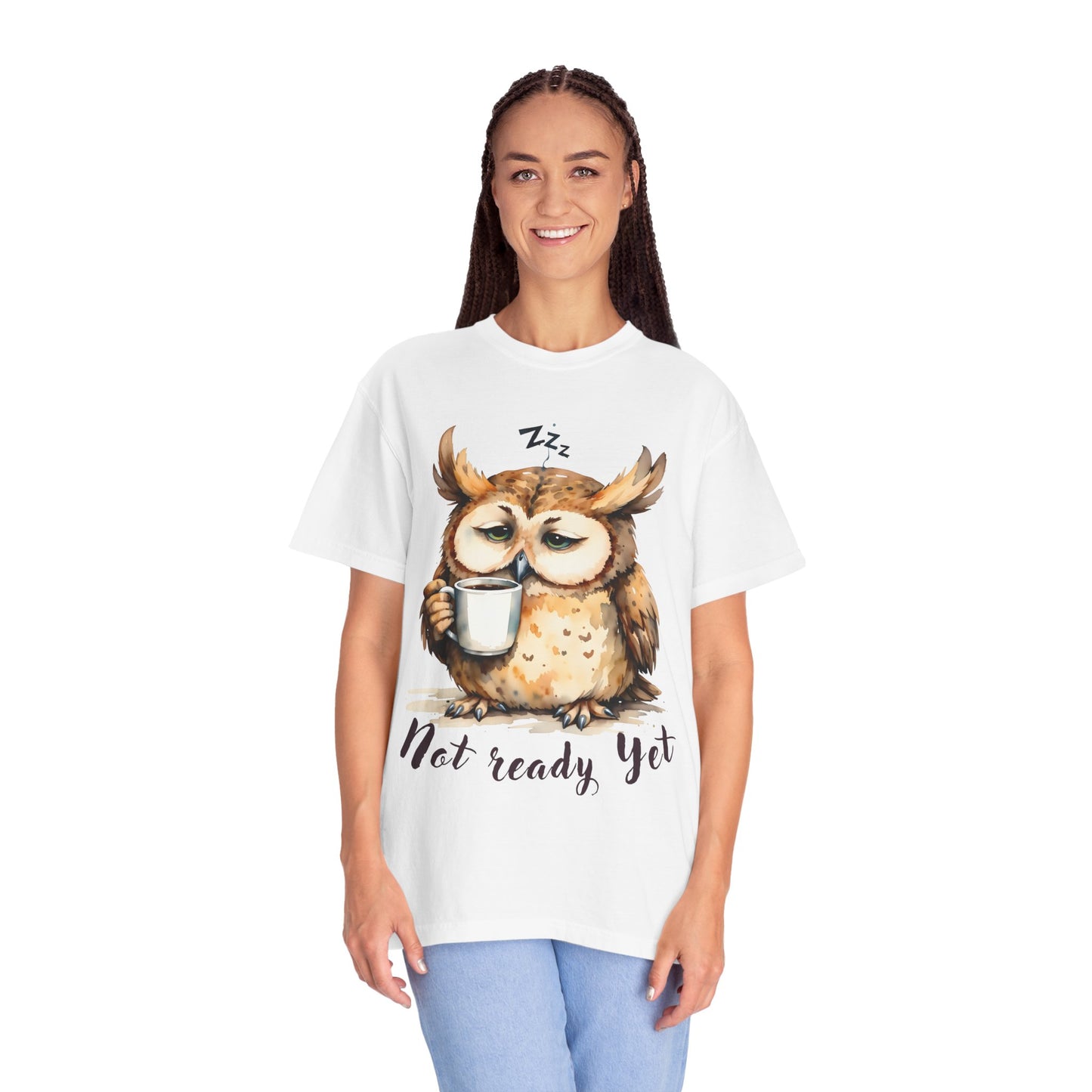Not Ready Yet Owl T-Shirt — Cute Sleepy Owl Coffee Tee