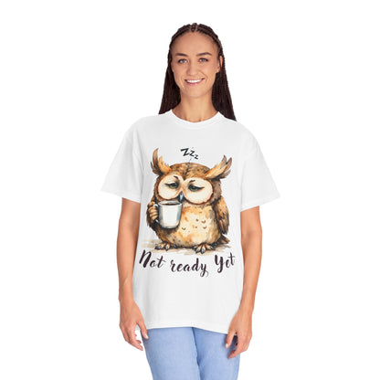 Not Ready Yet Owl T-Shirt — Cute Sleepy Owl Coffee Tee