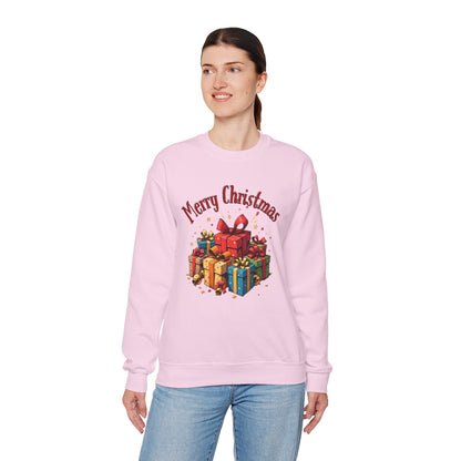 Christmas Crewneck Sweatshirt — "Merry Christmas" with Festive Gift Pile