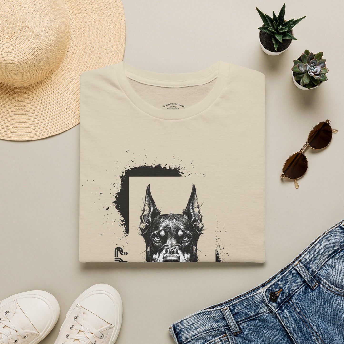 Doberman Portrait T‑Shirt — Bold Black Ink Dog Graphic