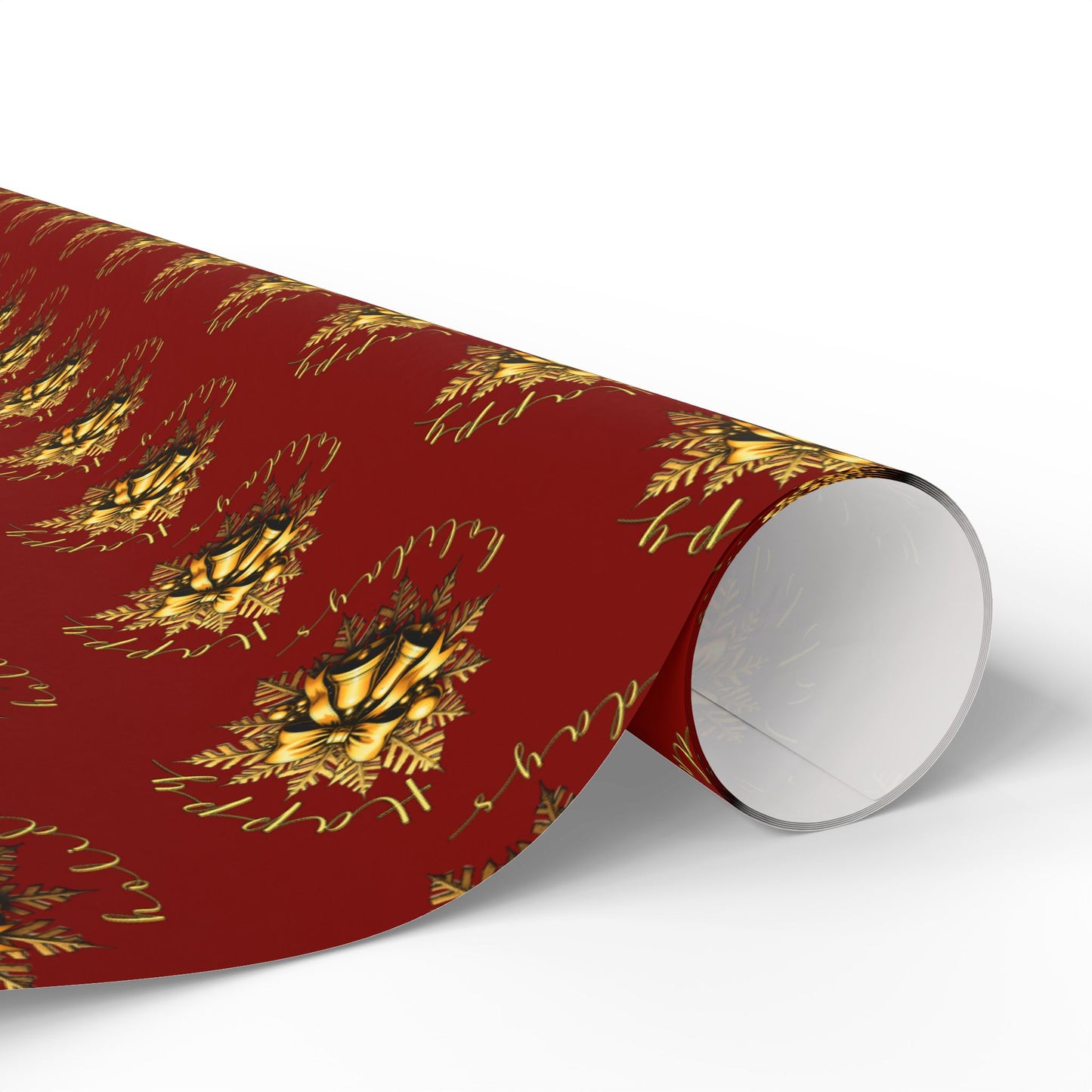 Wrapping Paper Roll — Red & Gold Leaf Pattern Holiday Gift Wrap