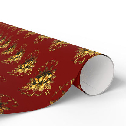 Wrapping Paper Roll — Red & Gold Leaf Pattern Holiday Gift Wrap