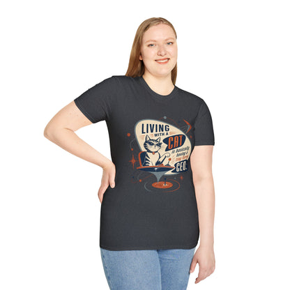 Cat T-Shirt — "Living with a Cat is Basically Having a Furry CEO" Retro Graphic
