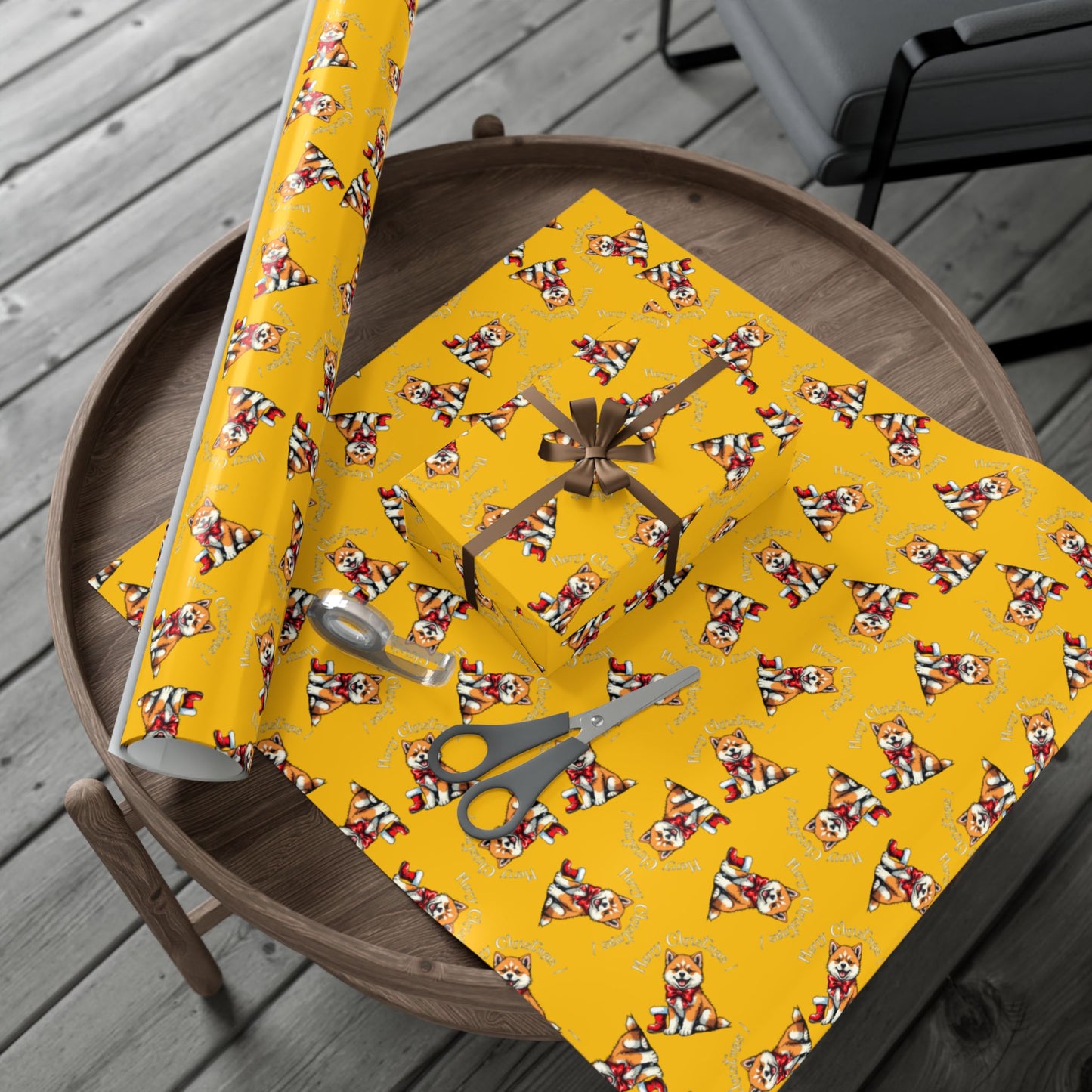 Dog Elf Pattern Gift Wrap Paper — Festive Shiba Inu Wrapping Sheets