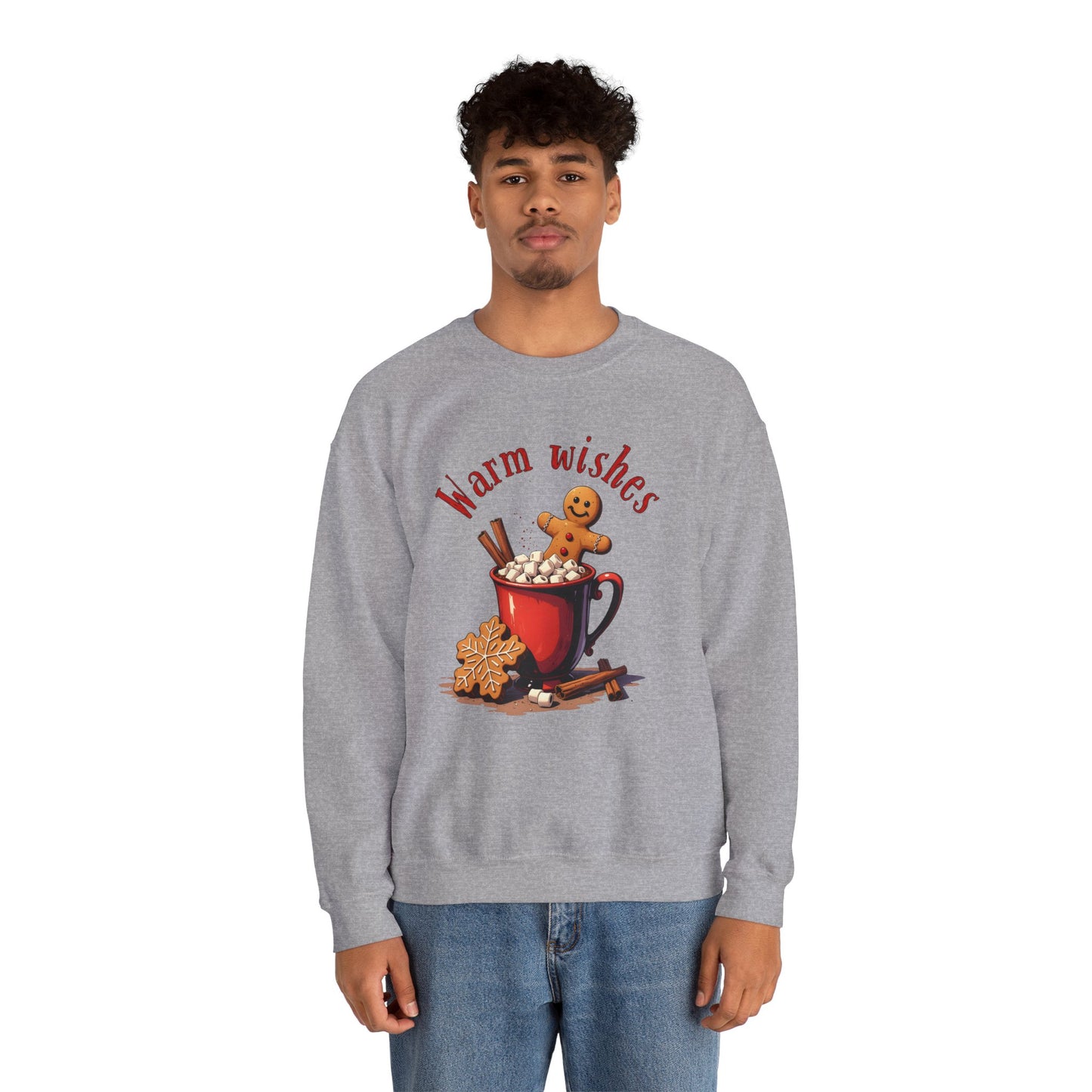 Crewneck Sweatshirt — "Warm Wishes" Hot Cocoa & Gingerbread Holiday Design