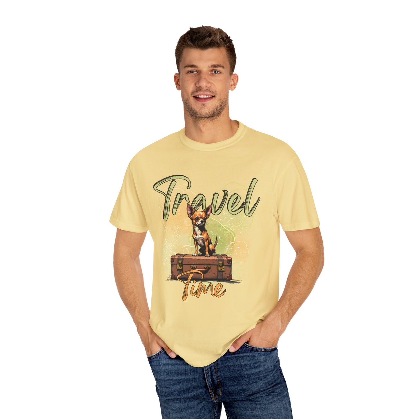 Travel Time Unisex Garment-Dyed T-Shirt - Cute Dog Design for Animal Lovers