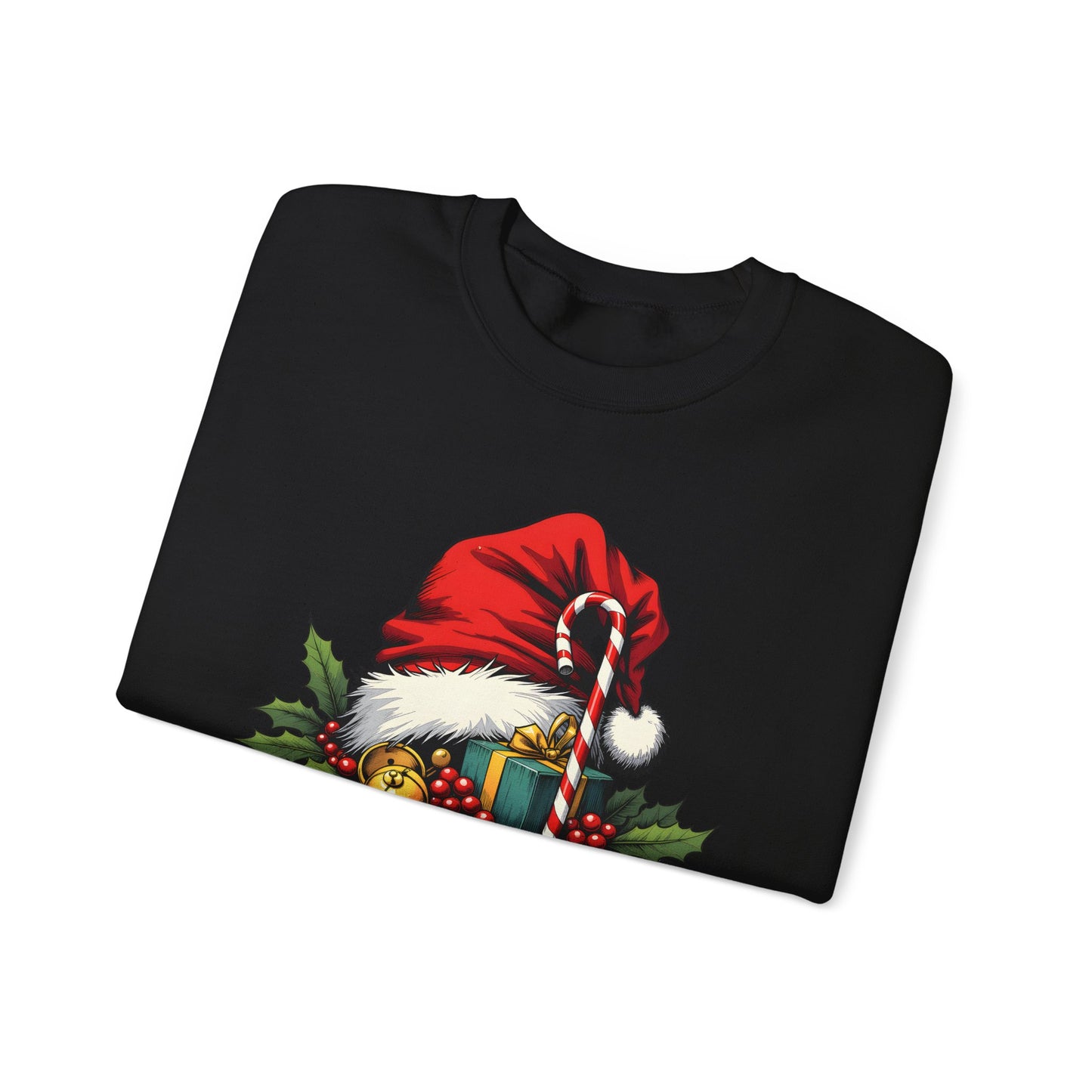 Christmas Sweatshirt - 'Ho-Ho-Ho' Santa Hat & Holly Holiday Crewneck