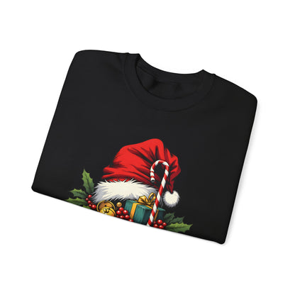Christmas Sweatshirt - 'Ho-Ho-Ho' Santa Hat & Holly Holiday Crewneck