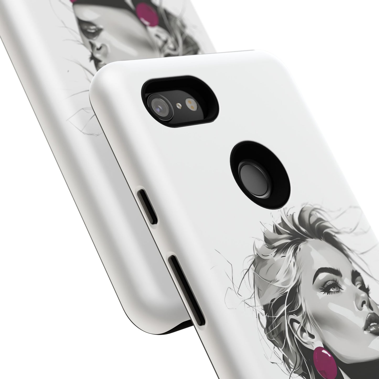 Phone Case — Chic Portrait with Pink Earrings (Stylish Protective Tough Case)