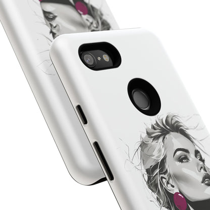 Phone Case — Chic Portrait with Pink Earrings (Stylish Protective Tough Case)