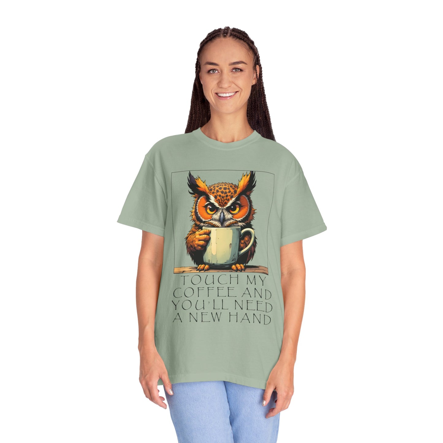 Coffee Owl T‑Shirt - "Touch My Coffee and You'll Need a New Hand" Graphic Tee