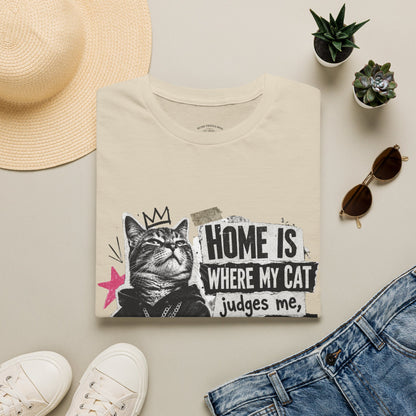 Cat T-Shirt — "Home Is Where My Cat Judges Me" Funny Graphic Tee
