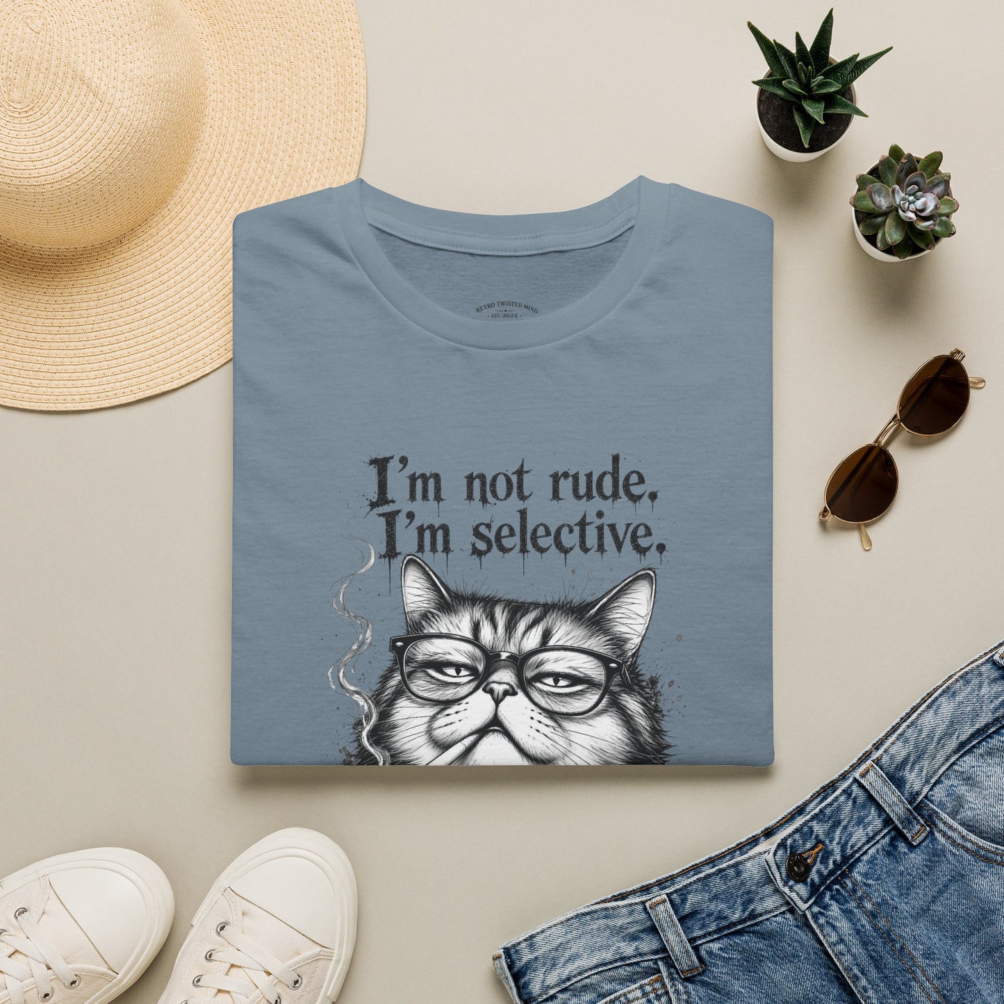Cat Graphic T‑Shirt — "I'm Not Rude, I'm Selective" Funny Cat Tee