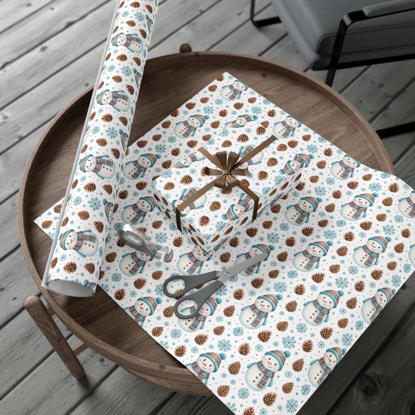 Snowman Holiday Wrapping Paper — Cute Snowman, Pinecone & Snowflake Gift Wrap