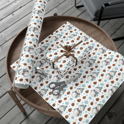 Snowman Holiday Wrapping Paper — Cute Snowman, Pinecone & Snowflake Gift Wrap