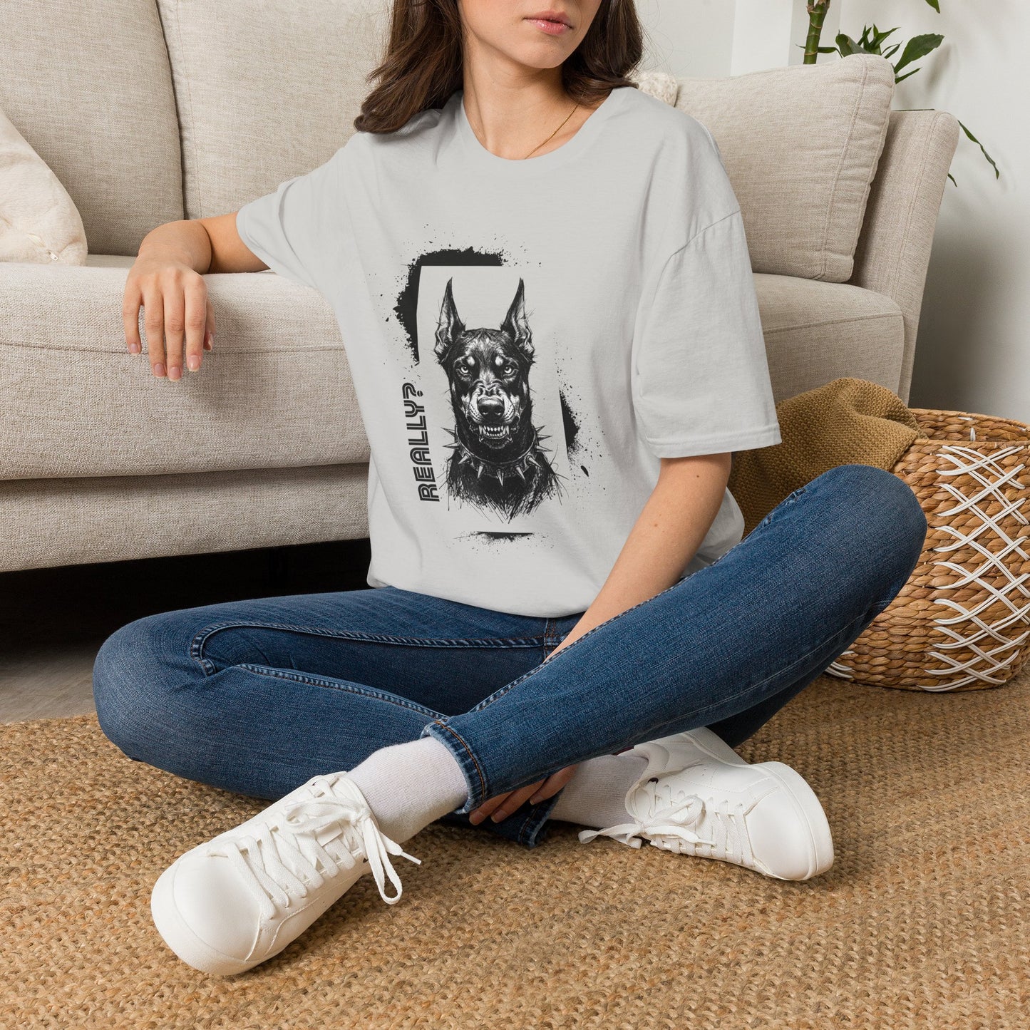 Doberman Portrait T‑Shirt — Bold Black Ink Dog Graphic