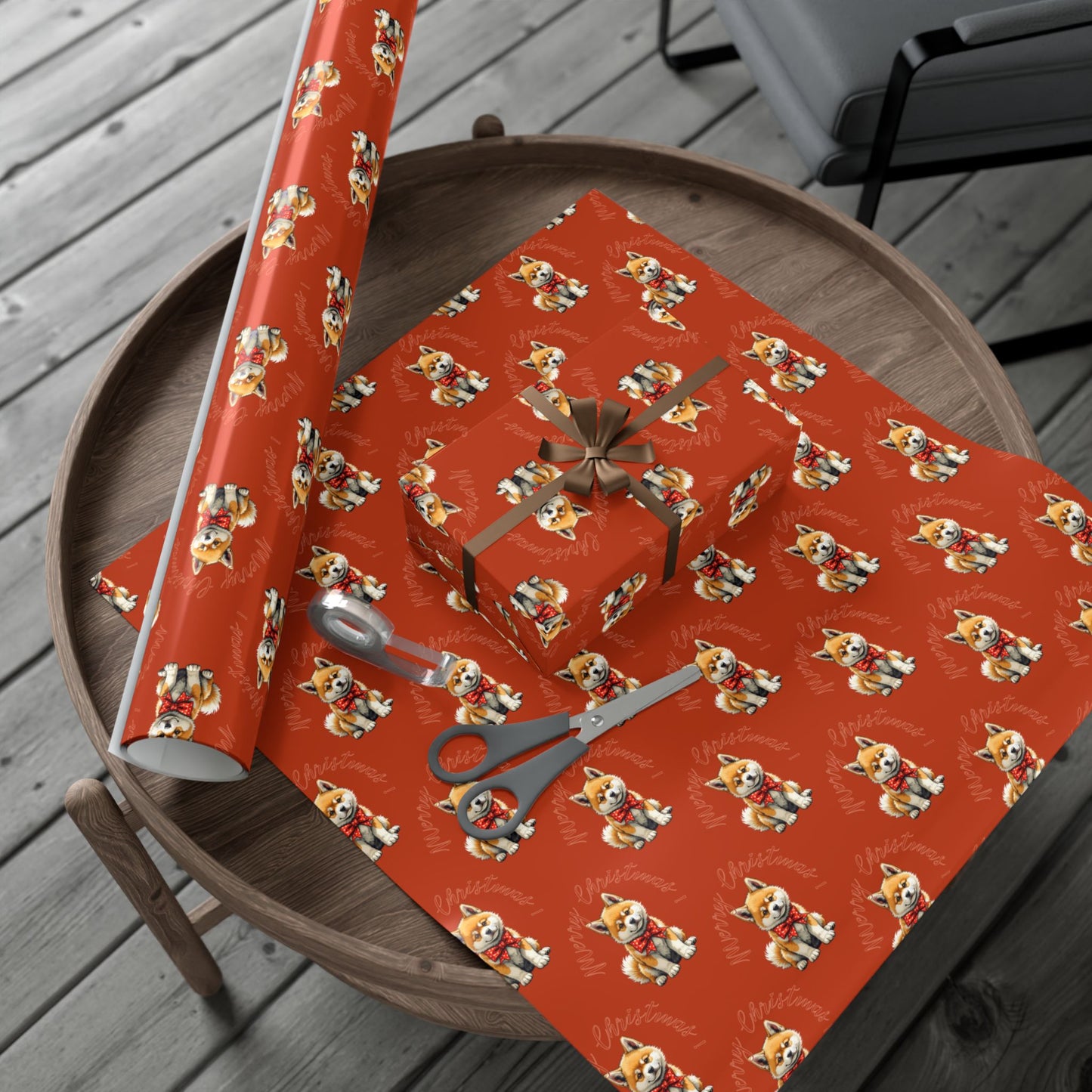 Christmas Corgi Gift Wrap Paper — Red Holiday Wrapping Paper with Cute Corgi Dogs